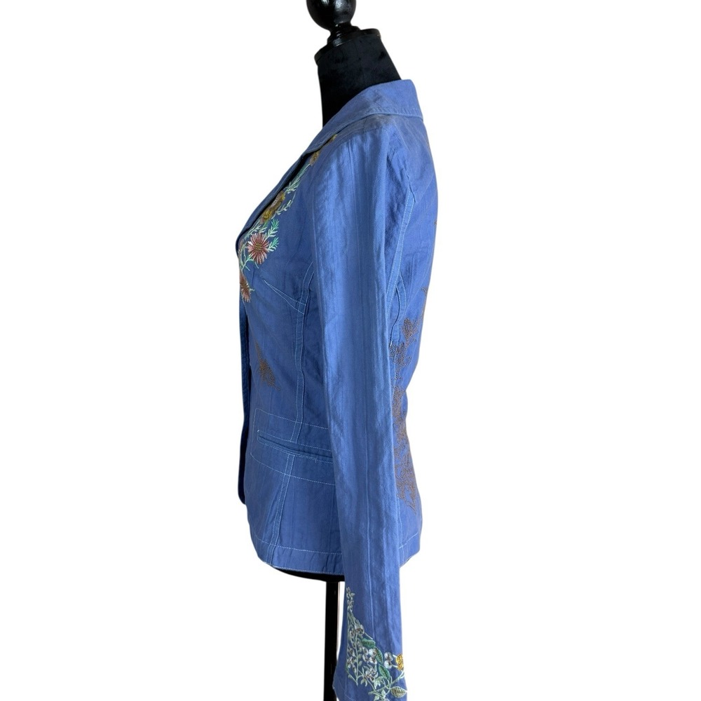 JOHNNY WAS Blue Floral Embroidered Jacket Button Small Boho Whimsy - Picture 4 of 9